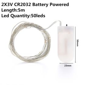 Christmas Light Led Outdoor Battery USB Powered 2m 5m10m String Lights Cooper Wire Garland Wedding Party Decoration Fairy Lights (Option: White-5m cr2032 battery)