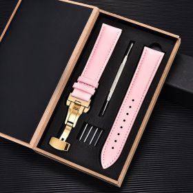 Unisex Double-sided Head Layer Cowhide Buckle Type Leather Watch Strap Bow Buckle Premium Needle Pattern (Option: White-Gold-16mm)